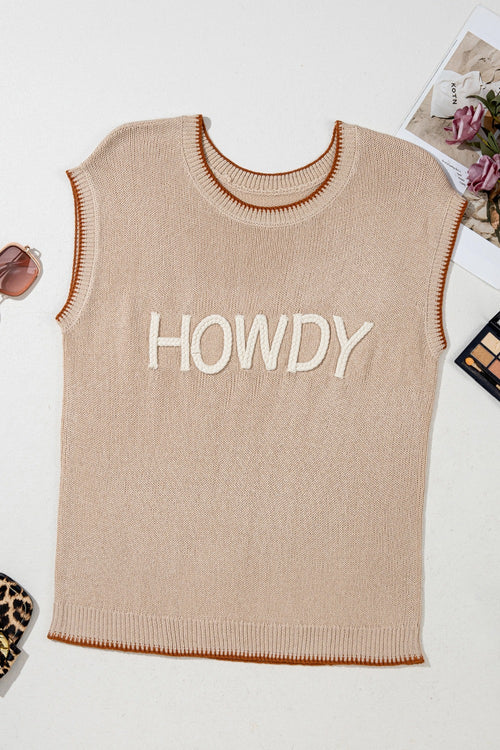 Women's Casual Knit Top HOWDY Western Embroidered Tank Sleeveless Blouse