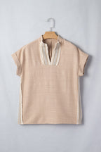 Casual Blouse Crochet Floral Lace Trim V-Neck Short Sleeve Loose Women's Top