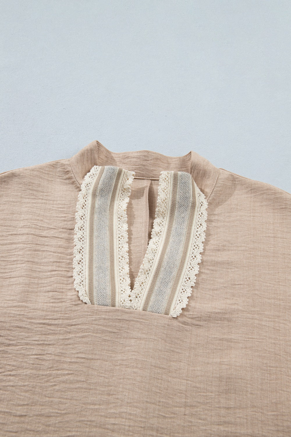 Casual Blouse Crochet Floral Lace Trim V-Neck Short Sleeve Loose Women's Top