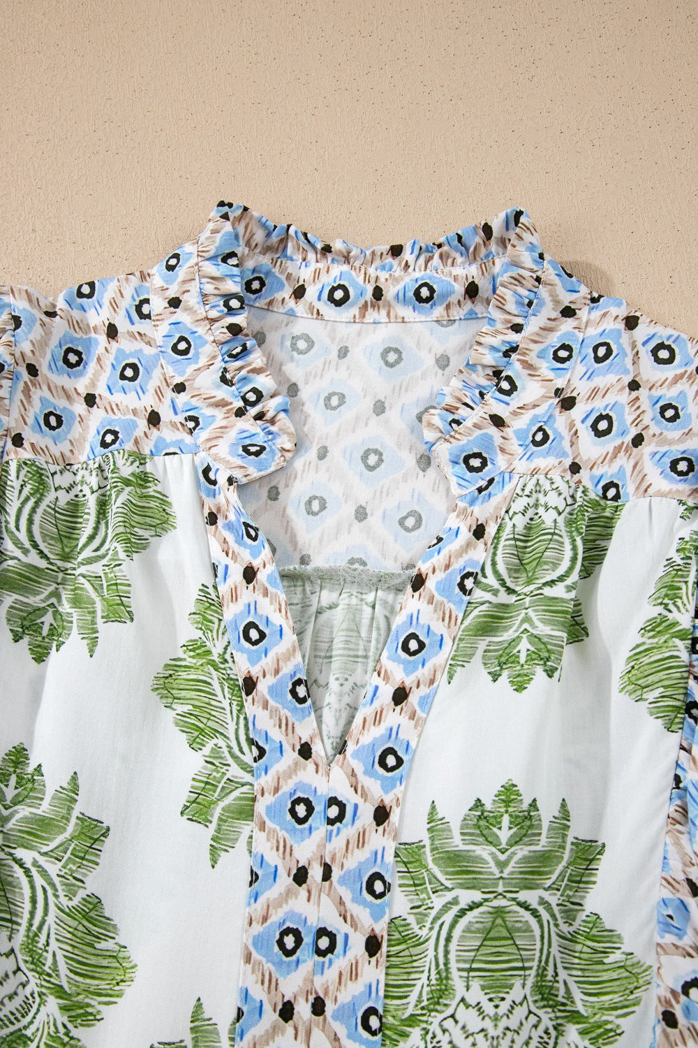 Babydoll Mini Dress Boho Floral Mix Print V-Neck Ruffle Short Sleeve Casual