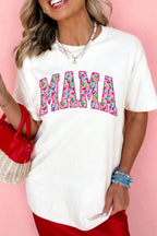 Women's White T-shirt Floral Mama Print Casual Short Sleeve Top Plus Sizes