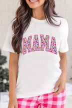 Women's White T-shirt Floral Mama Print Casual Short Sleeve Top Plus Sizes