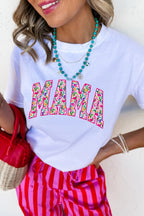 Women's White T-shirt Floral Mama Print Casual Short Sleeve Top Plus Sizes