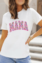 Women's White T-shirt Floral Mama Print Casual Short Sleeve Top Plus Sizes