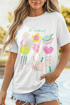 Women's Casual T-shirt White Summer Graphic Round Neck Short Sleeve Blouse
