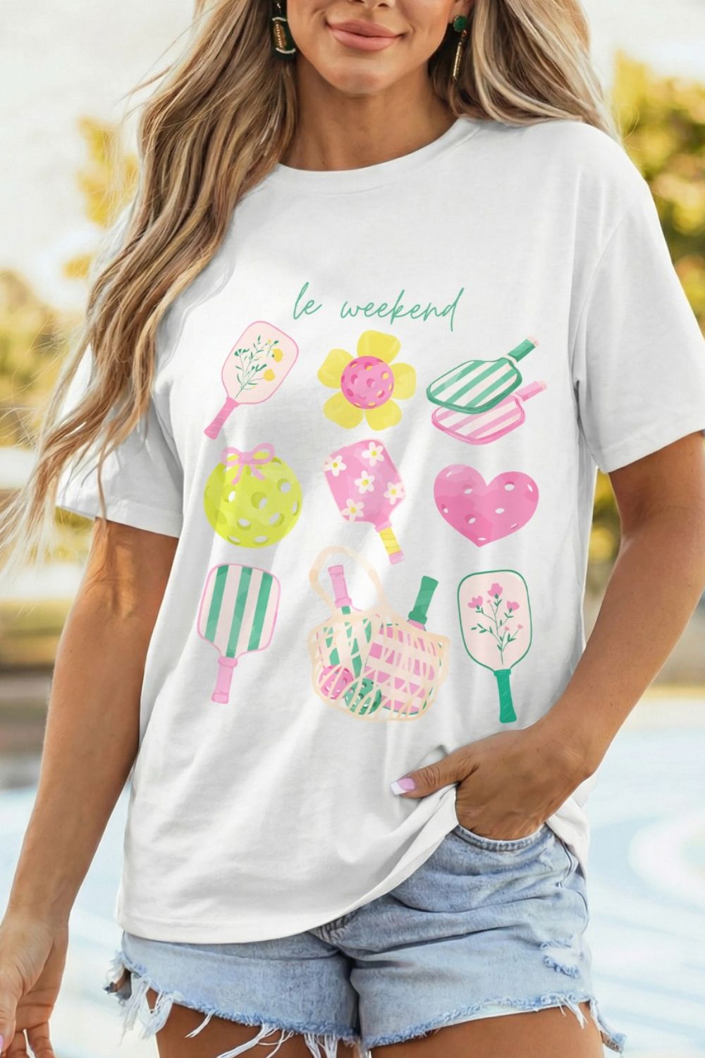 Women's Casual T-shirt White Summer Graphic Round Neck Short Sleeve Blouse