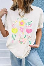Women's Casual T-shirt White Summer Graphic Round Neck Short Sleeve Blouse