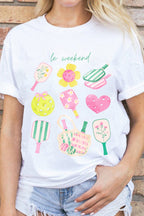 Women's Casual T-shirt White Summer Graphic Round Neck Short Sleeve Blouse