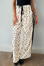 Casual Loose Pants Leopard Cream Side Stripe Drawstring with Pockets