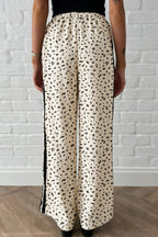 Casual Loose Pants Leopard Cream Side Stripe Drawstring with Pockets
