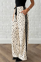 Casual Loose Pants Leopard Cream Side Stripe Drawstring with Pockets
