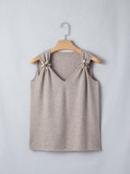 V-Neck Knit Top Sleeveless Starfish Metal Mocha Women's Lightwight Blouse