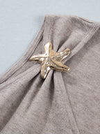 V-Neck Knit Top Sleeveless Starfish Metal Mocha Women's Lightwight Blouse