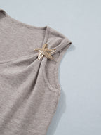 V-Neck Knit Top Sleeveless Starfish Metal Mocha Women's Lightwight Blouse