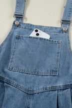 Casual Denim Jumpsuit Pleated Wide Leg Retro Pocketed Long Overall Romper