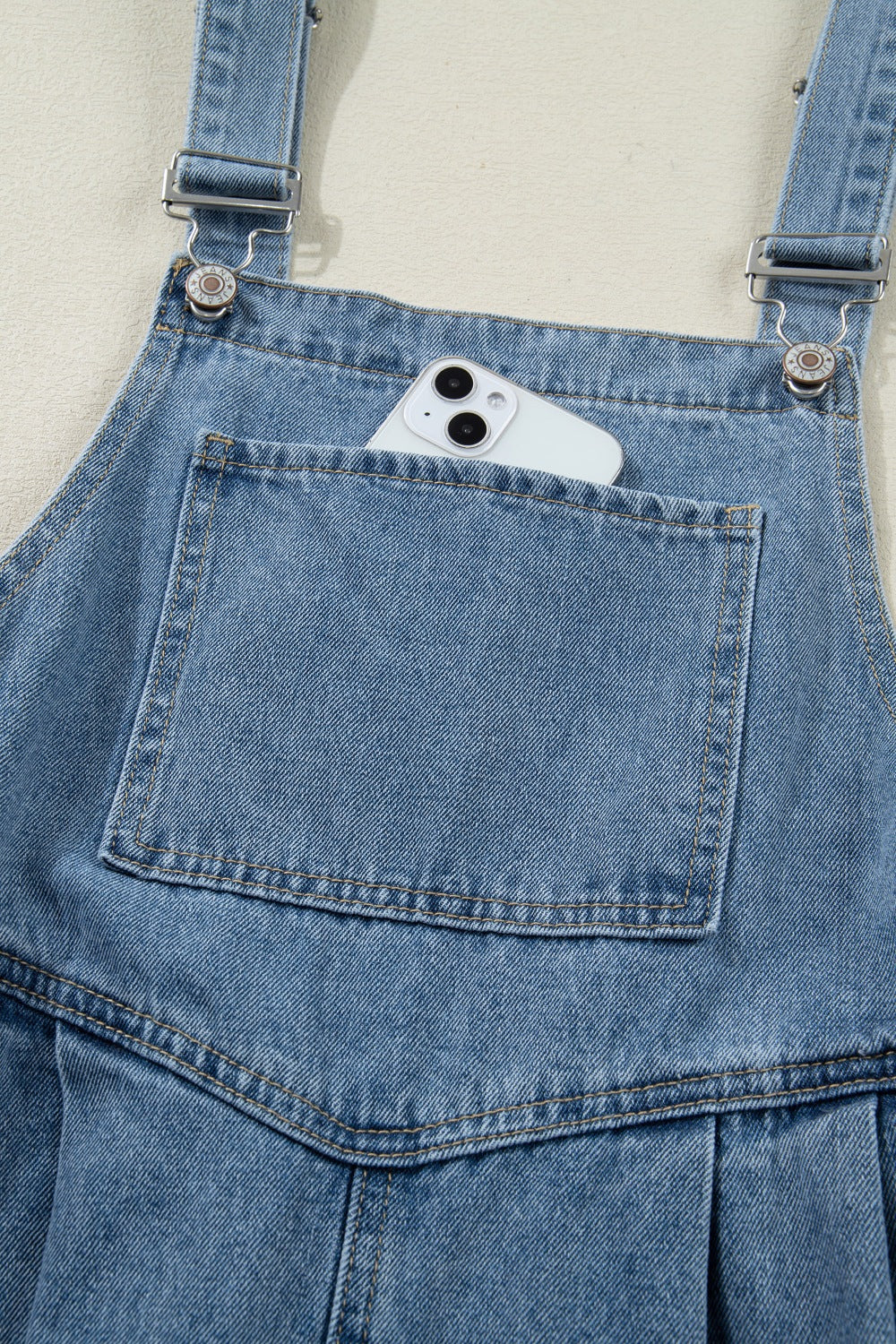 Casual Denim Jumpsuit Pleated Wide Leg Retro Pocketed Long Overall Romper