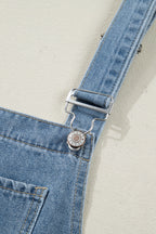 Casual Denim Jumpsuit Pleated Wide Leg Retro Pocketed Long Overall Romper