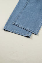 Casual Denim Jumpsuit Pleated Wide Leg Retro Pocketed Long Overall Romper