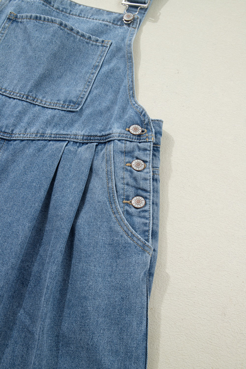 Casual Denim Jumpsuit Pleated Wide Leg Retro Pocketed Long Overall Romper