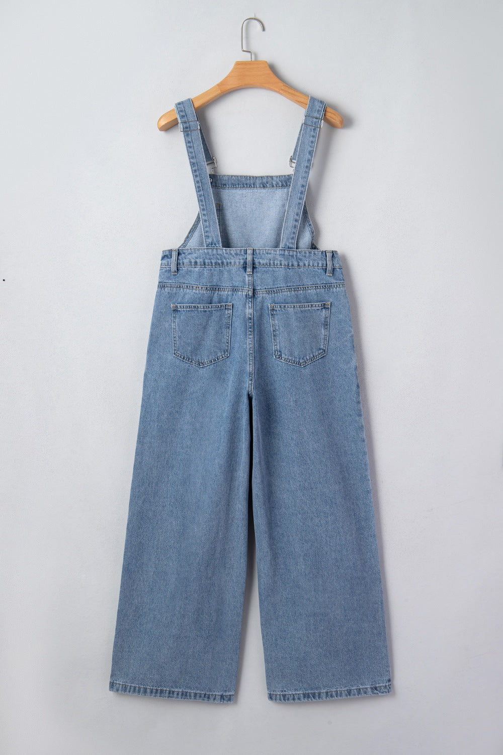 Casual Denim Jumpsuit Pleated Wide Leg Retro Pocketed Long Overall Romper