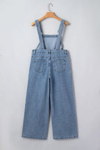 Casual Denim Jumpsuit Pleated Wide Leg Retro Pocketed Long Overall Romper