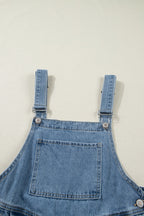 Casual Denim Jumpsuit Pleated Wide Leg Retro Pocketed Long Overall Romper