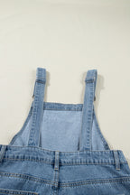 Casual Denim Jumpsuit Pleated Wide Leg Retro Pocketed Long Overall Romper