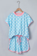 Casual Women's Outfit Set Polka Dot Short Sleeve Top Tee and Shorts 2 Pcs