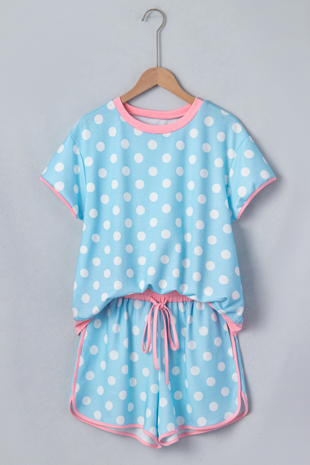 Casual Women's Outfit Set Polka Dot Short Sleeve Top Tee and Shorts 2 Pcs
