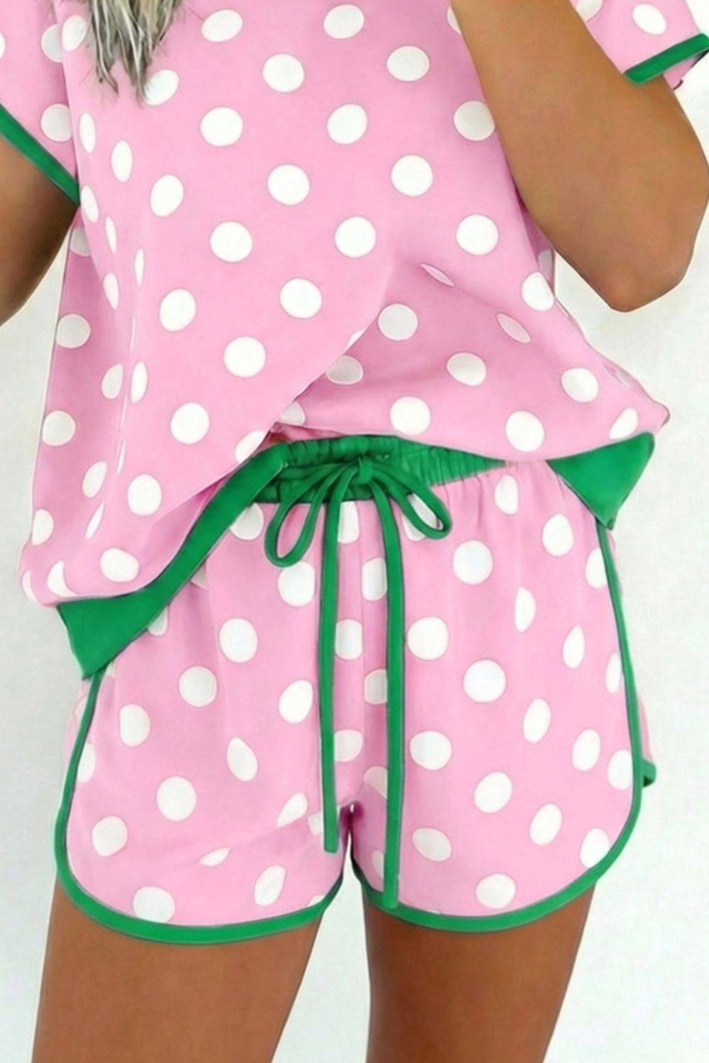 Casual Women's Outfit Set Polka Dot Short Sleeve Top Tee and Shorts 2 Pcs