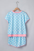 Casual Women's Outfit Set Polka Dot Short Sleeve Top Tee and Shorts 2 Pcs