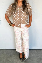 Gepunktete legere Strickjacke, leichter Strick, Rundhalsausschnitt, Knopfleiste, Kurzarm-Top