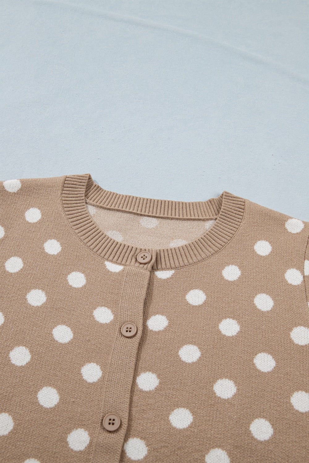 Polka Dot Casual Cardigan Lightweight Knit Round Neck Button Short Sleeve Top