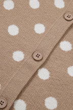Gepunktete legere Strickjacke, leichter Strick, Rundhalsausschnitt, Knopfleiste, Kurzarm-Top