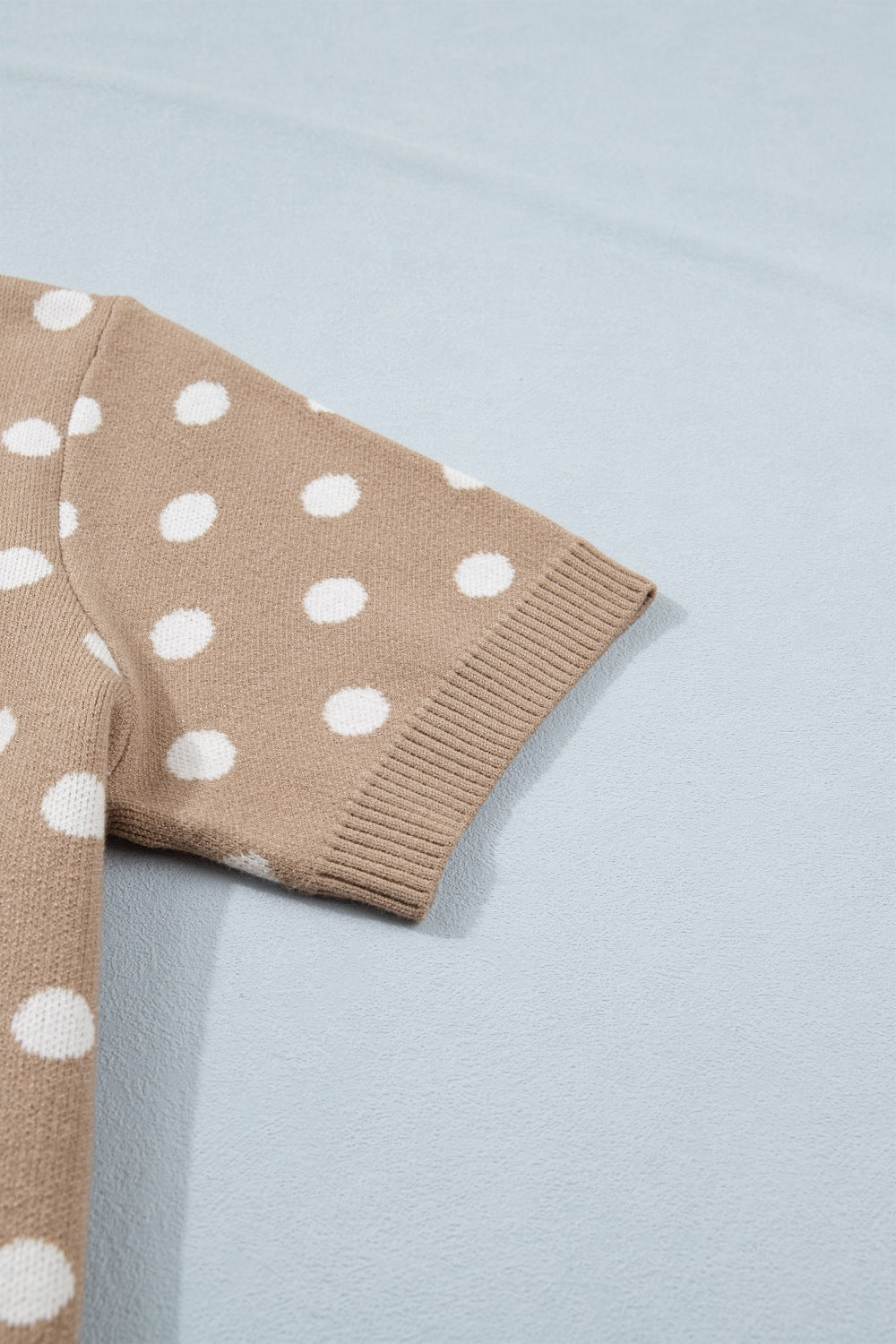 Polka Dot Casual Cardigan Lightweight Knit Round Neck Button Short Sleeve Top