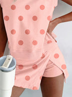Polka Dot Casual Outfit Set Women's Sleeveless Top and Drwastring Skort