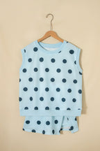 Polka Dot Casual Outfit Set Women's Sleeveless Top and Drwastring Skort