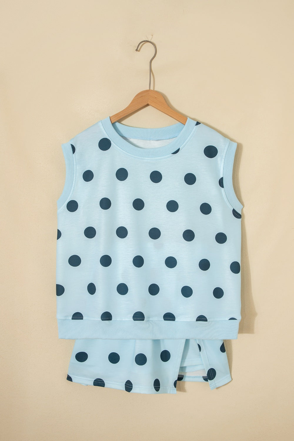 Polka Dot Casual Outfit Set Women's Sleeveless Top and Drwastring Skort