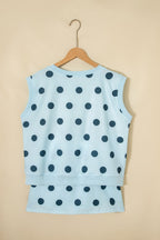 Polka Dot Casual Outfit Set Women's Sleeveless Top and Drwastring Skort