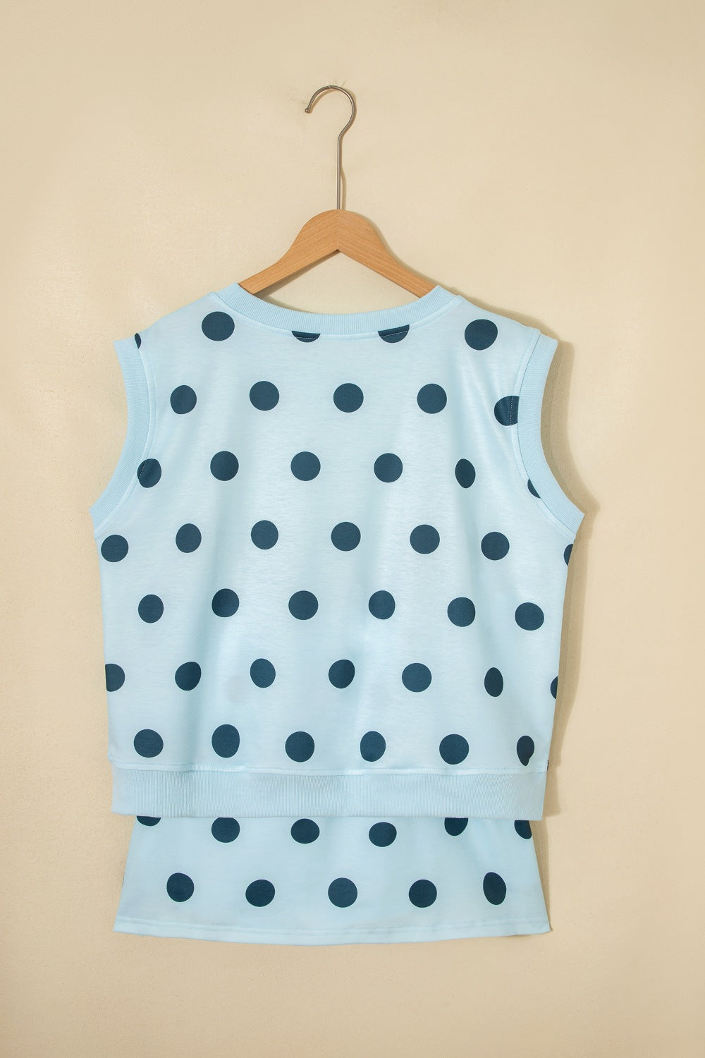 Polka Dot Casual Outfit Set Women's Sleeveless Top and Drwastring Skort