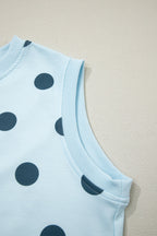 Polka Dot Casual Outfit Set Women's Sleeveless Top and Drwastring Skort