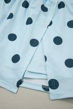 Polka Dot Casual Outfit Set Women's Sleeveless Top and Drwastring Skort