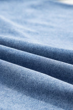 Denim Shirt Blouse Casual Dusty Blue Short Balloon Sleeve Button-Up Top