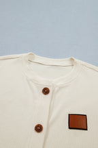 Women's Casual Shirt Blouse Ribbed Knit Button-Down Denim Short Sleeve Top