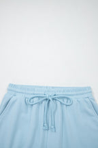 Casual Women's Outfit Set Short Sleeve Top Tee and Drawstring Shorts Pastel Blue