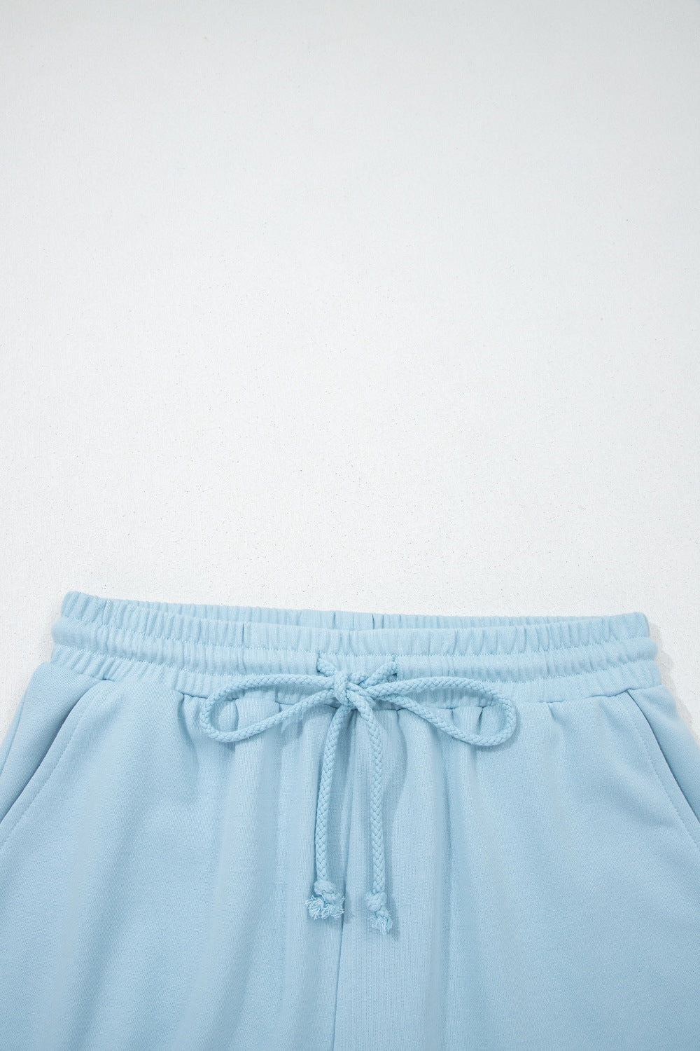 Casual Women's Outfit Set Short Sleeve Top Tee and Drawstring Shorts Pastel Blue