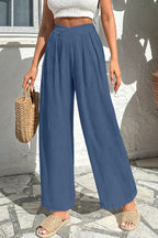 Casual Loose Pants Textured High Crossed Waist Pleated Wide Leg Lightweight