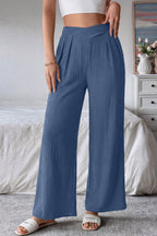 Casual Loose Pants Textured High Crossed Waist Pleated Wide Leg Lightweight