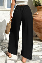 Casual Loose Pants Textured High Crossed Waist Pleated Wide Leg Lightweight