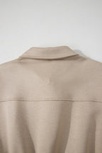 Casual Loose Jumpsuit Zipper Front Collared Short Cap Sleeve Mocha with Pockets